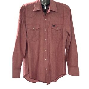 Wrangler Mens Western Snap Front Shirt Red Heather Long Sleeve Pearl Snap Large